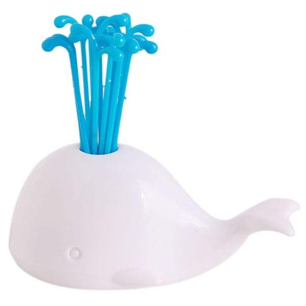 Premium Quality Whale Holder With 16 Decorative Forks For Fruits And Vegetables