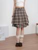 2025 Herbst/Winter Retro Karomuster Patchwork A-Linie Mittellanger Rock - Koreanischer Stil, Doppellagig & Falten