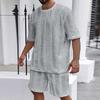 Men's Knit Jacquard Summer Casual Set: Round Neck Pullover & Shorts