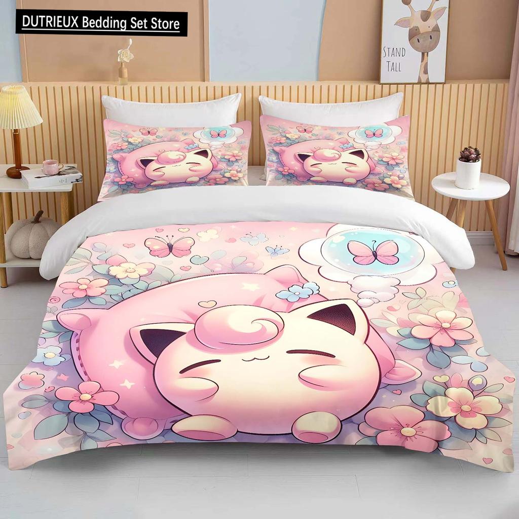 10 Sizes Pokemon Jigglypuff Print Pink Bedding Set Duvet Cover 1 Duvet Cover 2 Pillowcases Adult and Children Bedding Set Luxury