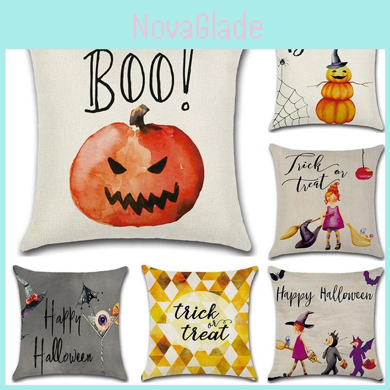 Luxurious Halloween Pillow Case For Sofa And Home Decoration With Pumpkin Design Linen Throw
