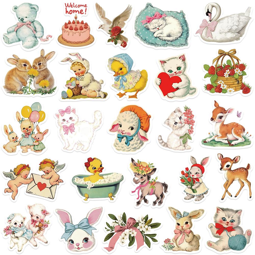 10/30/50pcs Retro Cartoon Animals Aesthetic Stickers Cute Graffiti Sticker DIY Water Bottle Phone Suitcase Decals Decoration Toy