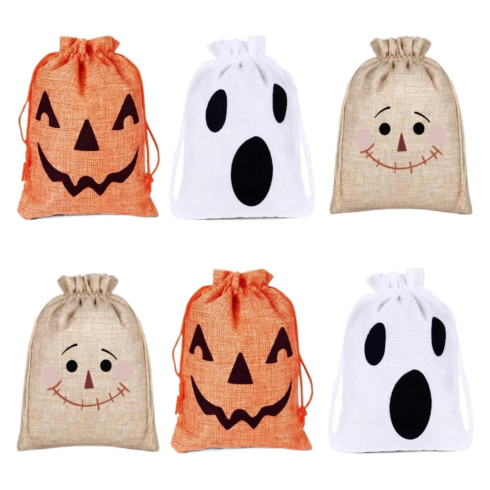 

Halloween Linen Drawstring Bag For Kids, Trick Or Bag, Party Supplies Decorative Bag, Gift Bag One Size