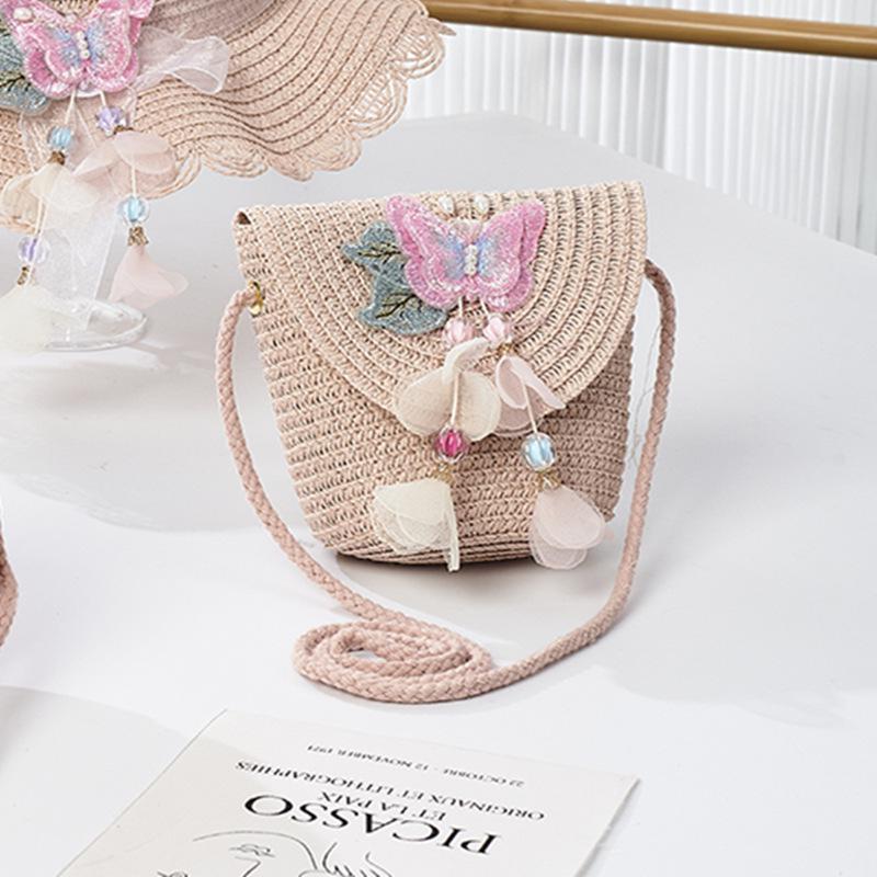Girls' Straw Woven Coin Purse - Cute Outdoor Travel Handbag for Kids