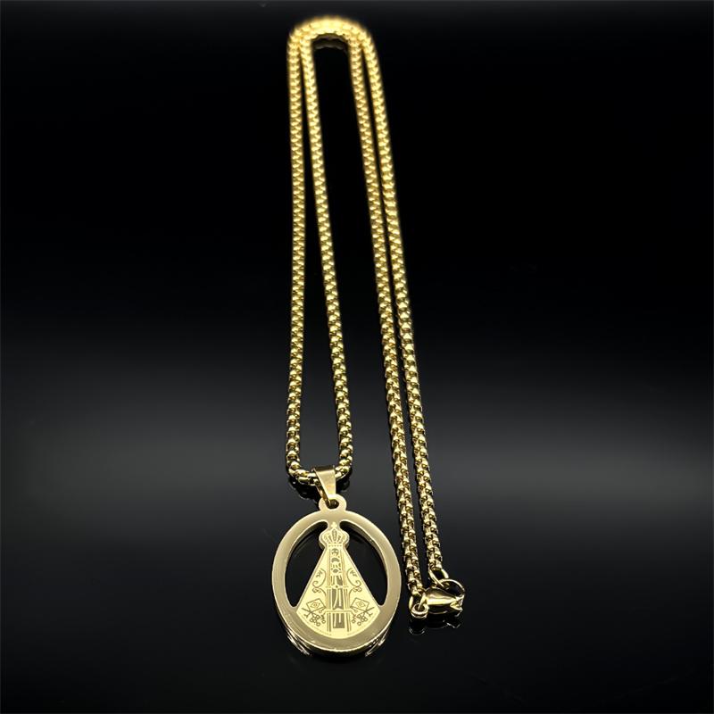 Our Lady Of Aparecida Brazil Necklace for Men Women Stainless Steel Gold Color Virgin Mary Bless Chain Jewelry Colar Masculino