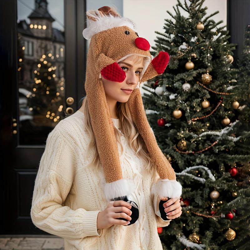 Christmas Elk Airbag Cap Plush Warm Holiday Party Hat Funny Elk Design T with Jumping Ears Polyester Fabric Hats Headdress
