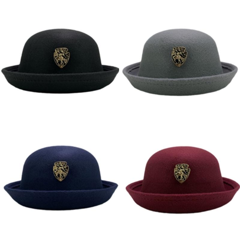 Cappello di Lana Fatto a Mano Elegante Cappello a Bombetta Decorato con Spilla per Donna Festa Uniforme Scolastica Britannica Cappello di Lana alla Moda da Donna