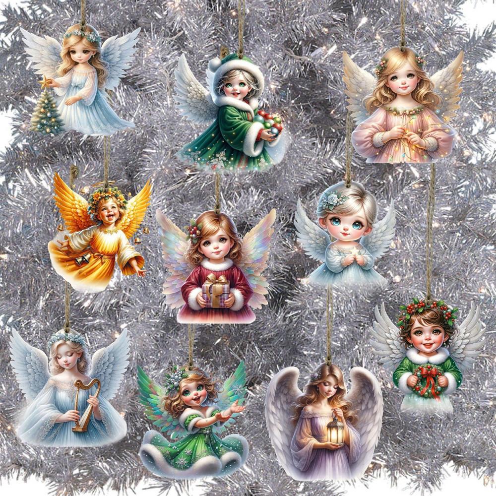 10Pcs Creative Handmade Wooden Cute Christmas Angel Ornament with Rope Holiday Tree Decor Christmas Tree Christmas Home Decor