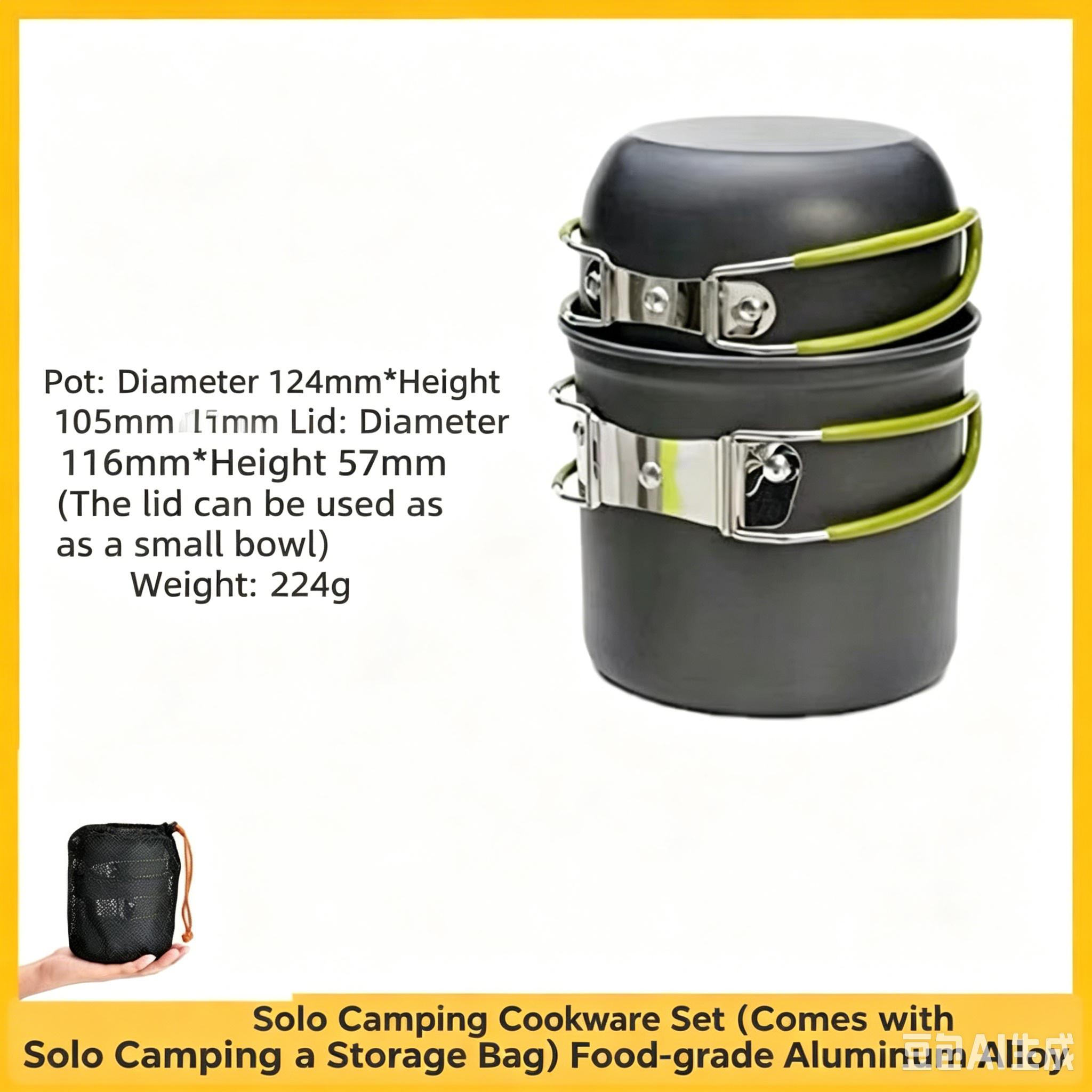 Outdoor Single-Person Stainless Steel Camping Cookware Set Heat-Collecting Portable Design Single-Pot Cooking Tableware Utensils
