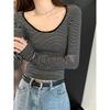 Womens Slim Fit Long Sleeve T Shirt Casual Striped Color Block Top Basic Crew Neck Fall