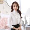 Spring Autumn New Stand Collar Ruffle Long Sleeve Blouse Women's Korean Professional Bottoming Shirt Solid Color Chiffon Shirt