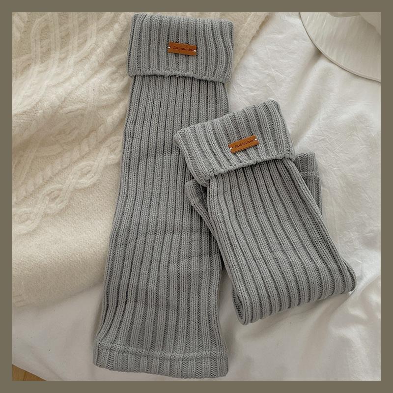 Autumn Winter Leg Warmers Japanese Simple Loose Long Socks Female Knitted Warm Foot Cover White Black Y2K Stockings Leg Warmers