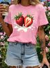 Red Strawberry Ice Cream Pattern Women's Short Sleeved T-shirt  Fashion Breathable and Comfortable Round Neck Casual Women's Top