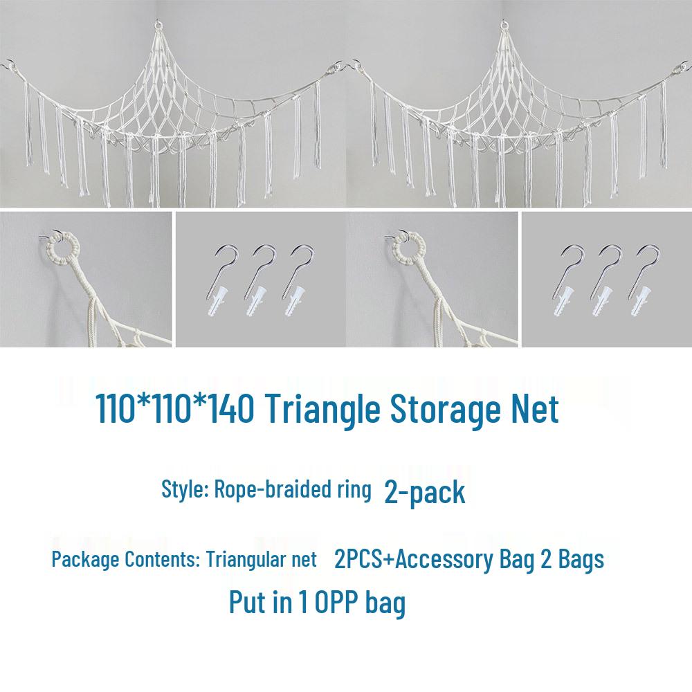 Corner Hanging Woven Cotton Rope Toy Storage Net with Tassels