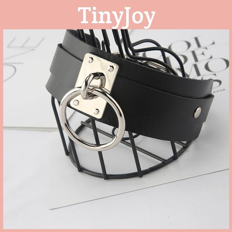 Fashion Color Solid Large Metal Ring Decoration Women Pu Leather Necklace Collar