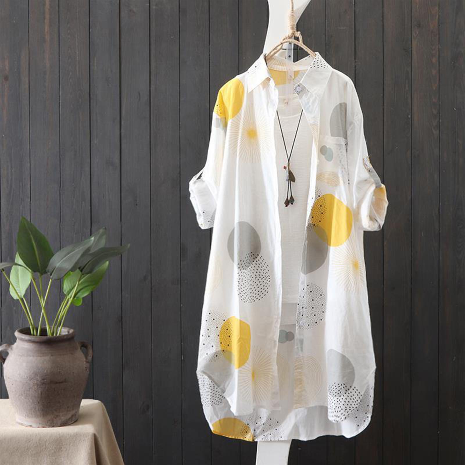 

Женская мода с длинным рукавом и принтом, свободная повседневная блузка, куртка, кардиган, топ M жёлтый