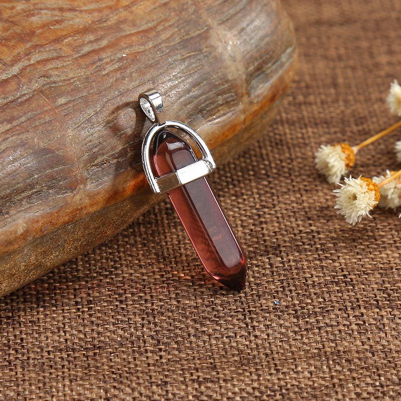 Natural Stone Amethyst & Rose Quartz Double-Pointed Hexagonal Pendant Necklace