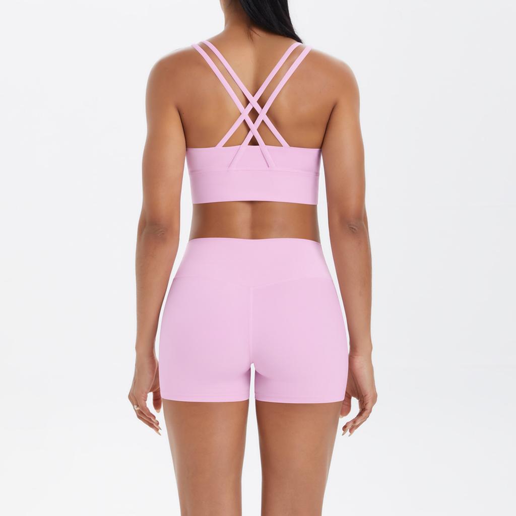 Nude Brushed Cross Back Bra, Casual Sports, Hip Lifting Shorts, Fitness Yoga Suit Two-piece Set
