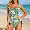 Swimsuit for Women Floral Print Scoop Neck Adjustable Side Tie Bathing Suit Soft Stretch Fabric Comfortable Fit