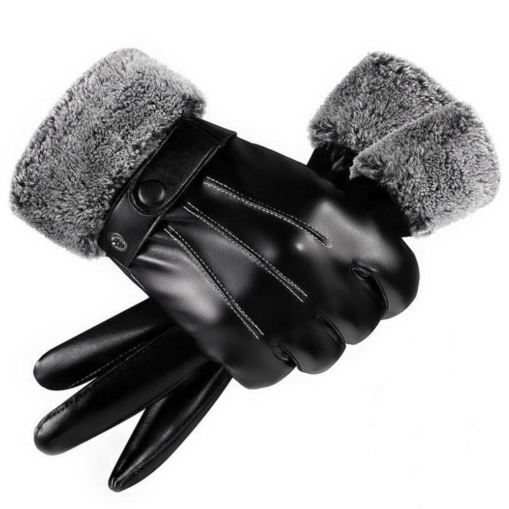 Men's PU Leather Gloves Keep Warm Motorcycle Full Finger Mittens  Man