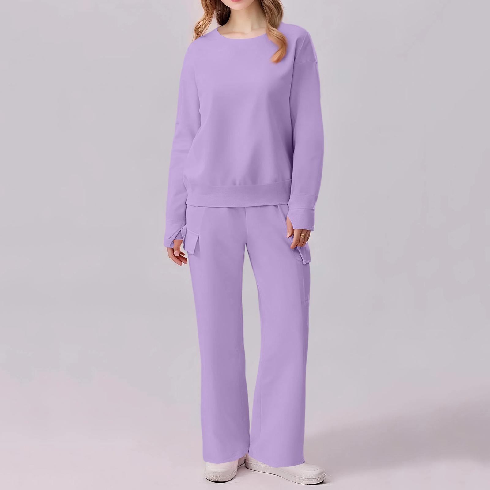 

Женский повседневный спортивный костюм из двух предметов с круглым вырезом, свободный и модный костюм со спортивными брюками с широкими штанинами и множеством карманов XL