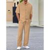 Men's Lapel Solid Color Short Sleeve Shirt and Drawstring Pants Set