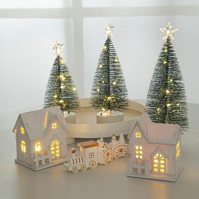Holzhaus LED Nachtlichter Winter Schneehaus Miniaturlampe Weihnachten Festliche Atmosphäre Dekorative Tischdekorationen
