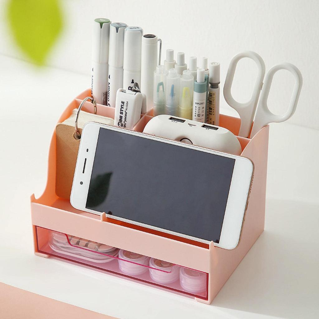 Large Capacity Multifunctional Desk Organizer with Drawers for Small and Jewelry and Compatible with Smartphones and Ideal for and School Stationery,
