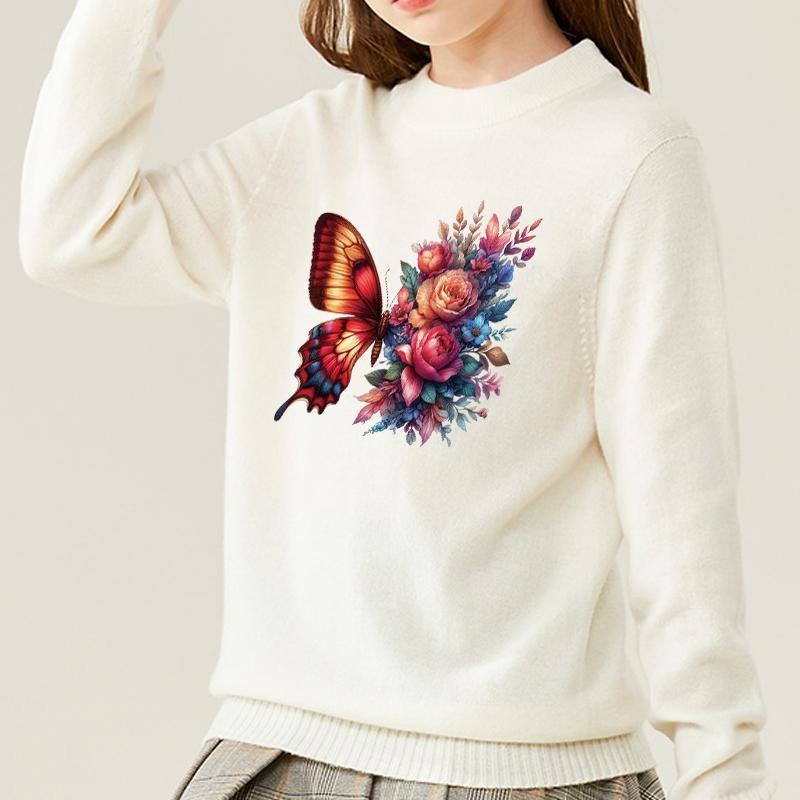 Butterfly Flower Thermal Transfer Vinyl Heat Transfer Sticker Iron On Patch DIY HTV Decal for T Shirts Jeans Kids Outfits