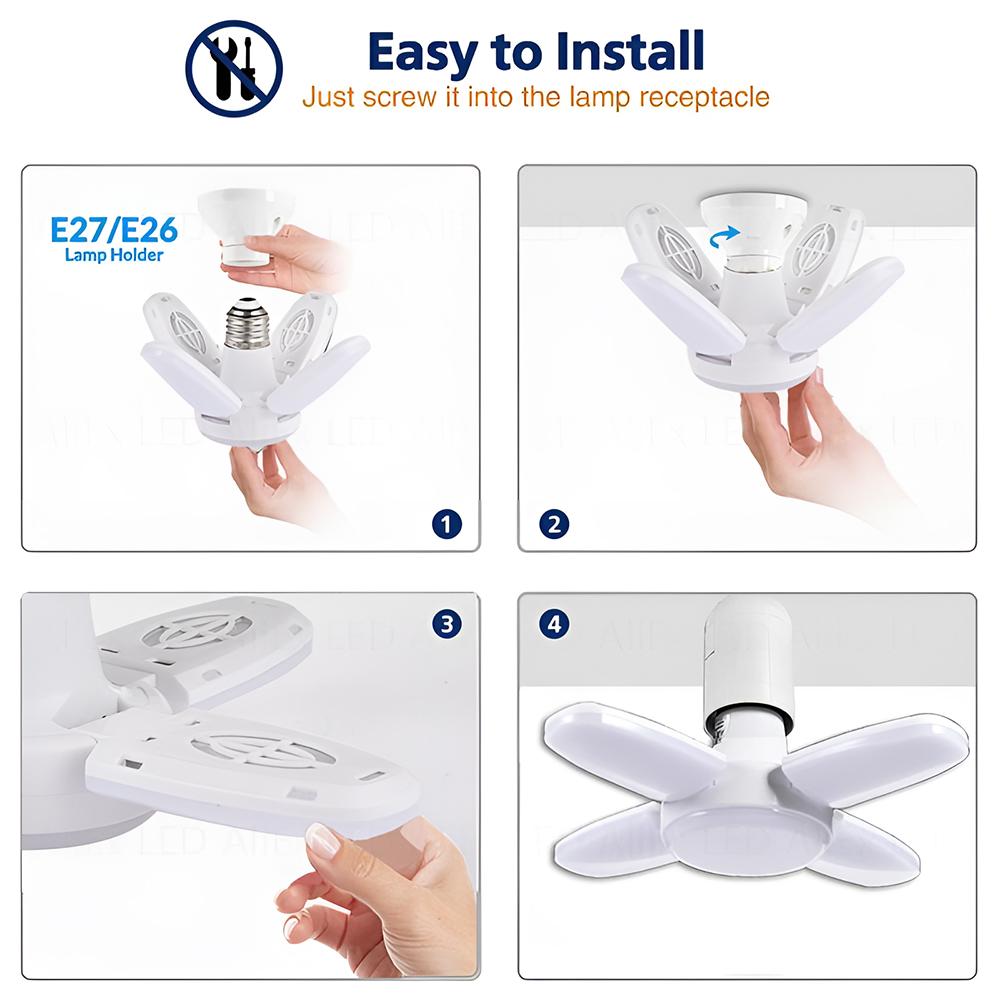 E27 LED-Lampe, Lüfterflügel-Timing-Lampe, AC85-265V, 28 W, faltbare LED-Glühbirne, Lampada für Heim-Deckenleuchte