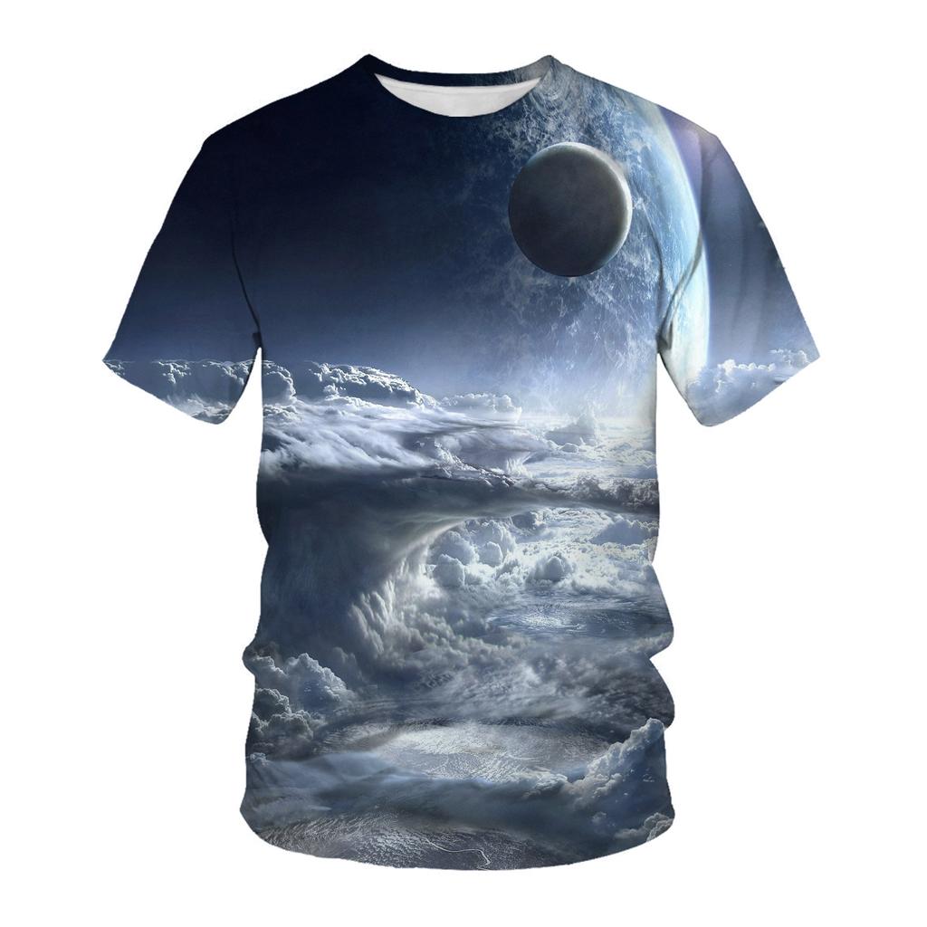 Cosmic Starry Sky Print T-Shirt Crew Neck Short Sleeve Top Fashion T-Shirts Men’s