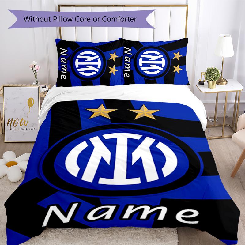 3pcs Custom Name Cartoon Inter Milan Bedding Set Duvet Cover Closure Includes 1 Duvet Cover & 2 Pillowcases for All Seasons Bedroom Decor