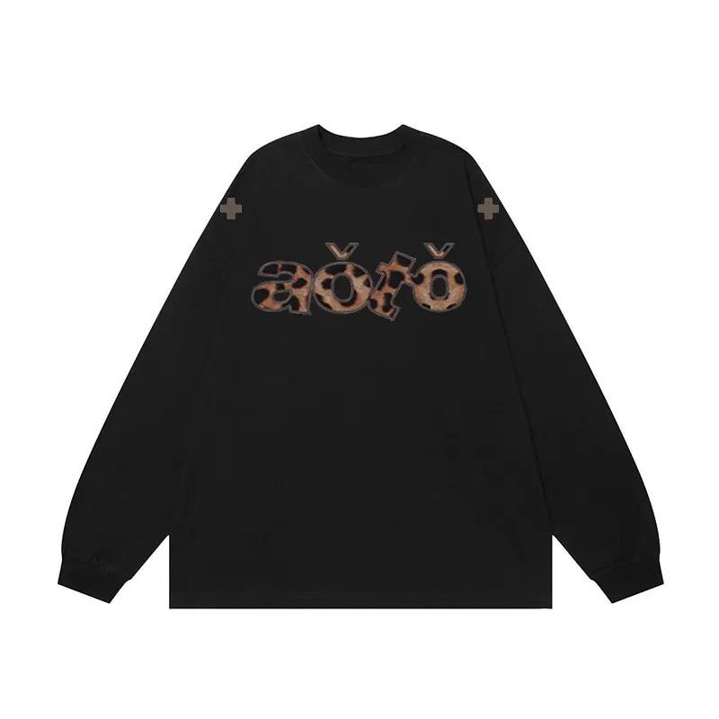 

Leopard Print Round Neck Long Sleeve Cotton T-shirt - Unisex Trendy Loose Fit 3XL for 161-180 lbs