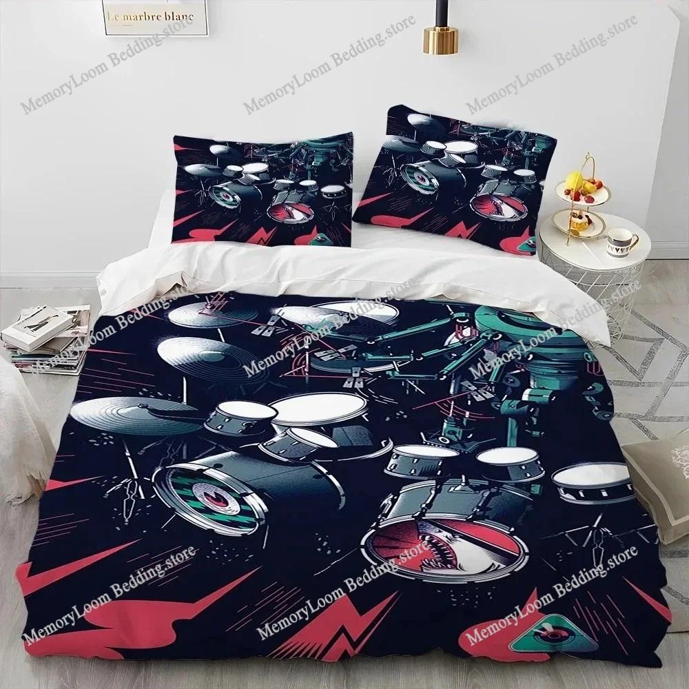 Art Style Unique Drum Kit Music Instruments Guitar Bedding Set Queen/King Size Duvet Cover Comforter Soft Bed Sheet Set Decor
