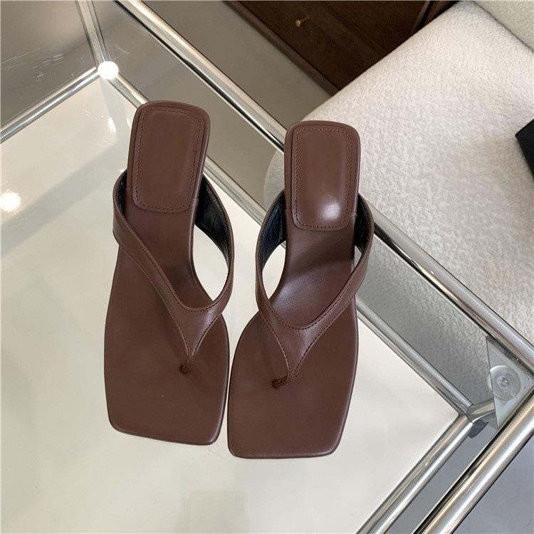 Summer new French high-heeled cat and flip-flops with skirt sandals women's square head stiletto beach shoes