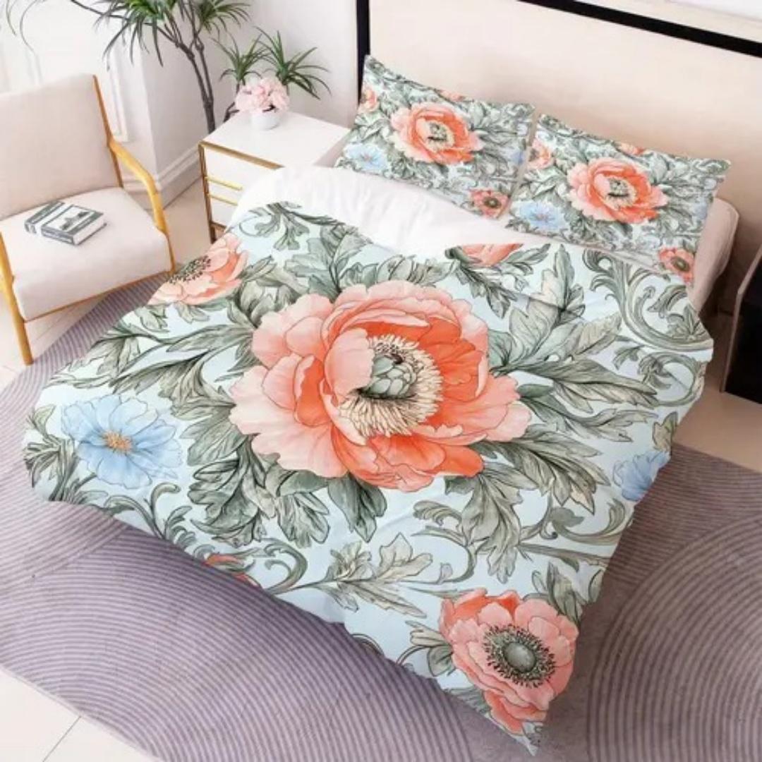

Comforter Luxury Pink Peony Pattern Queen Size Colorful Floral Set Pink Background Botanical Flowers Peony Bedding Set 3 Pcs Comforter (quilt)-EU Single(135*200cm)3pcs