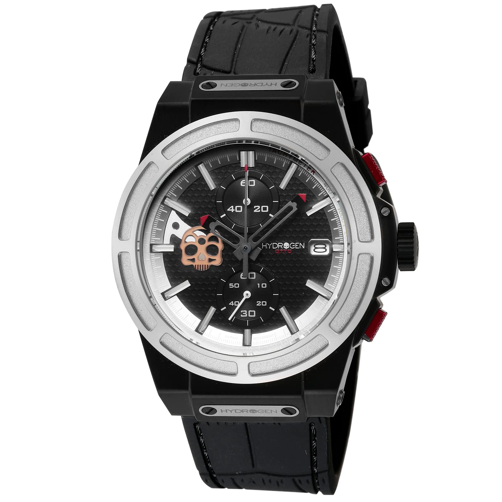 

[HYDROGEN] Часы OTTO CHRONO SKULL с черным циферблатом из нержавеющей стали и резины, кварцевые, водонепроницаемые, 10 АТМ, 44 мм, модные часы HW514409 для мужчин
