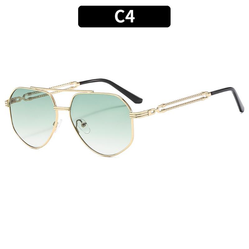 Non-polarized Fashion Men Polygonal Metal Double Beam Sunglasses New Trendy Personalized Men Driving Goggles Light Luxury Brand