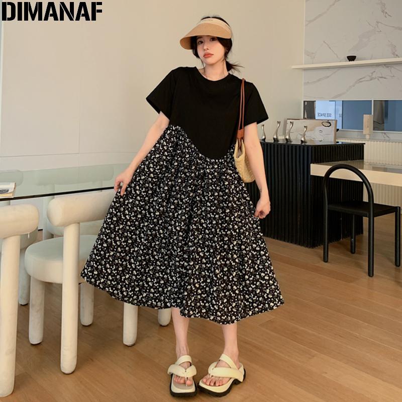 

DIMANAF Платье больших размеров женское, новинка 2023 года, с цветочным принтом, летние хлопковые свободные пляжные платья больших размеров, черные