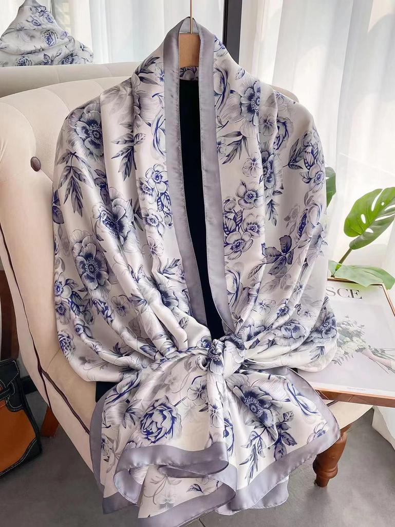 180*90Cm  Women Summer Silk Scarves Shawls Lady Wraps Soft Female Geometry Beach Stole Bandanna Foulard Muffler