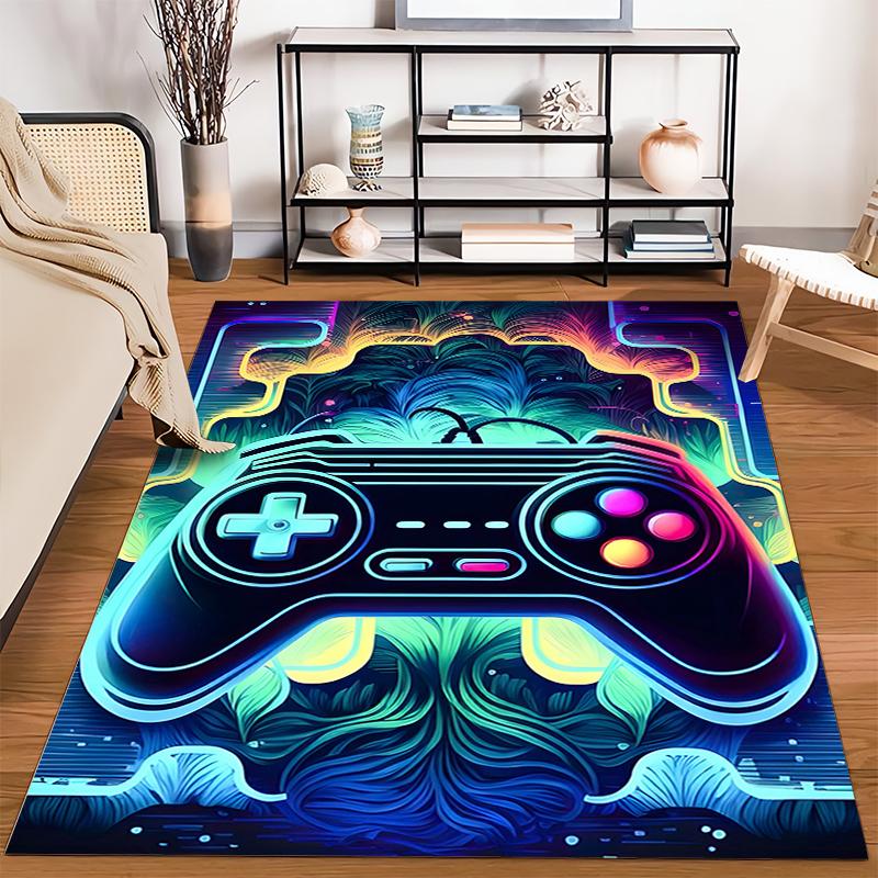Gaming Controller Pattern Carpet with Neon Style and Vibrant Colors Suitable for use as an anti-slip for living room bedroom sofas