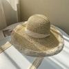 Hat Women's Straw Hat Trendy Versatile Summer Thin Breathable Lace Hollow Small Fresh Windbreak Rope