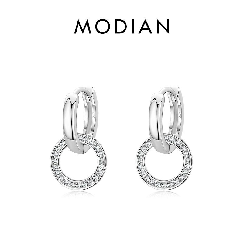 MODIAN Cercei cu picătură cerc de culoare aur trandafir Cercei cu picătură clasici din argint 925, rotund, transparent, CZ, pentru femei, bijuterii de nuntă