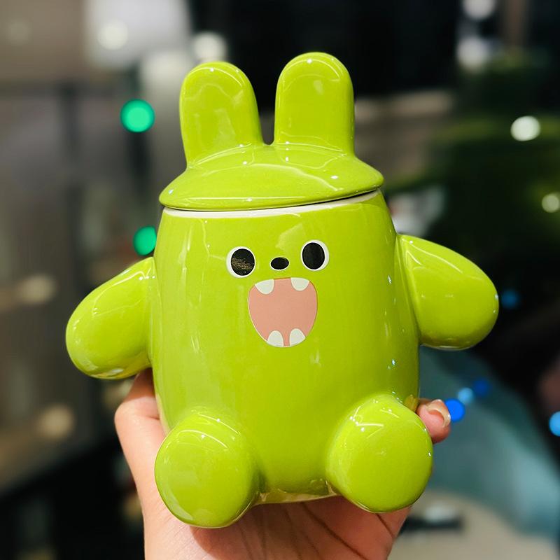 

Cute Cartoon Little Monster Shaped Ceramic Mug with Lid Creative Halloween Gift Souvenir Home Mug 350ml