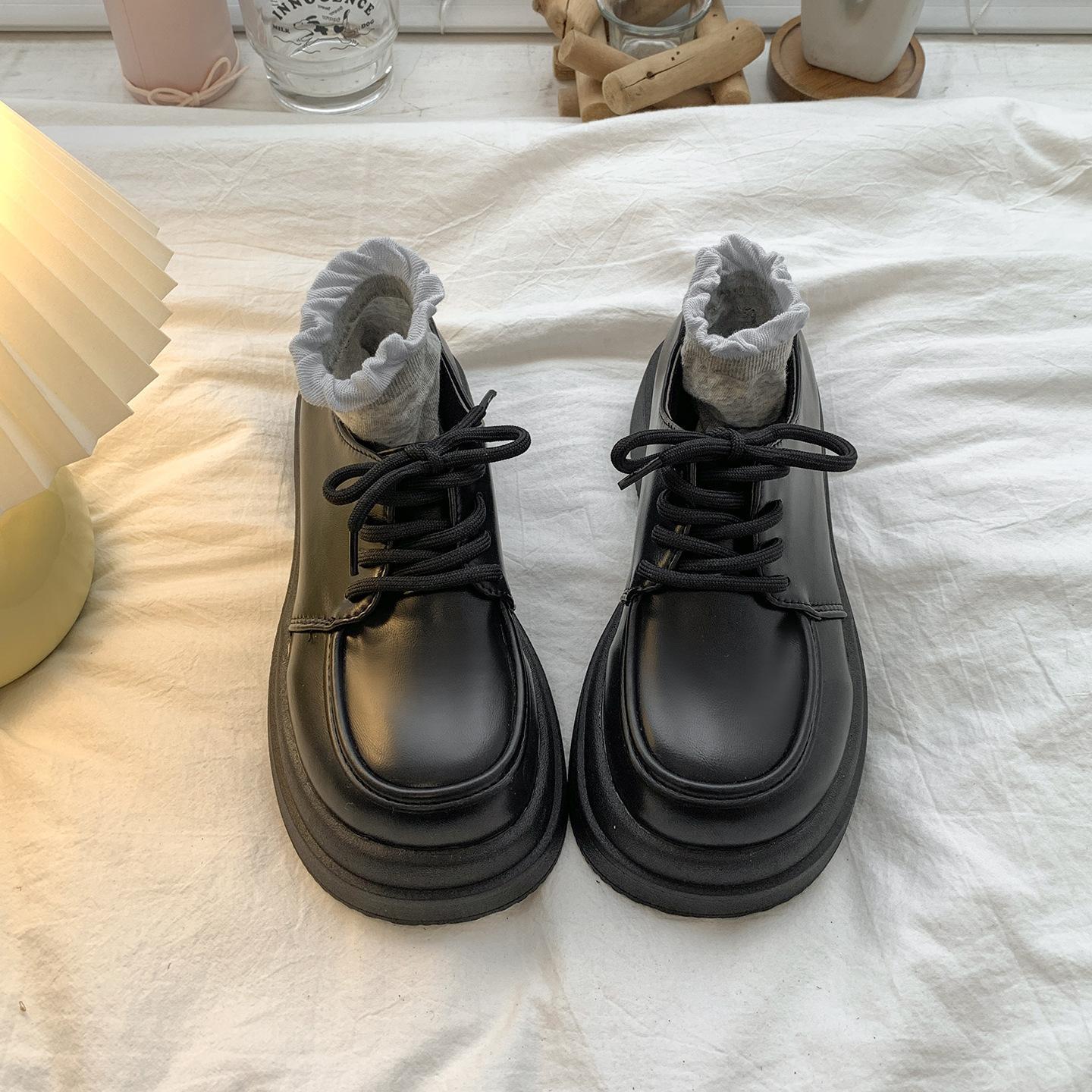 

Popular white British style jk with skirt platform small leather shoes women s 2025 new summer heightening soft-soled loafers 35 чёрный