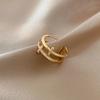 Gold Double Cross Zircon Ring for Women, Luxury Vintage Shiny Zircon Inlaid Finger Ring Fashion Jewelry Gift