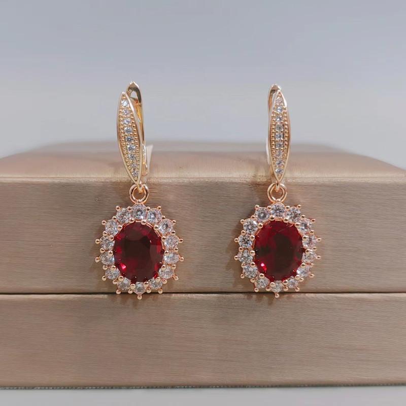

Красный овальный кристалл циркон серьги для женщин 2023 новый золотой цвет свадьба помолвка вечерние ювелирные аксессуары