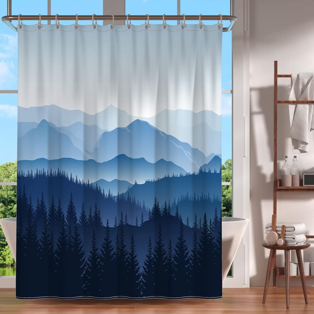 Misty Forest Woodland Shower Curtains Nature Shower Curtain Fall Shower Curtain Waterproof Polyester Fabric Home Decor with Hook