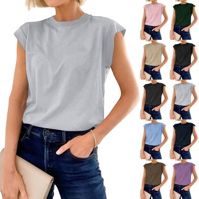 Women's Fashion Casual Slim Fit Waist Cap Sleeve Round Neck T-Shirt Top