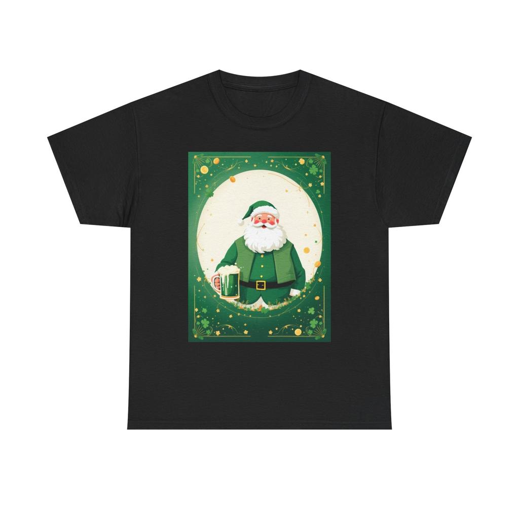 Santa Claus Leprechaun Unisex Heavy Cotton Tee Shirt Christmas, St Patrick's Day